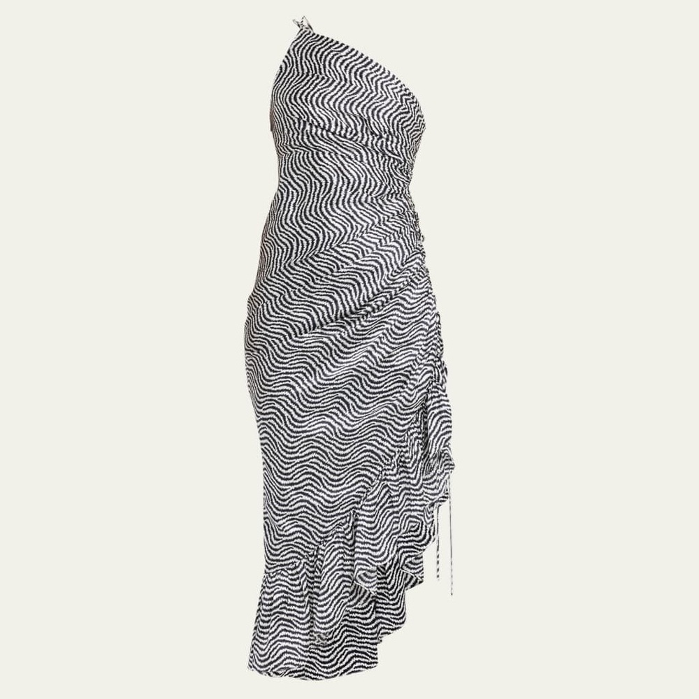 CINQ A SEPT Christel One-Shoulder Asymmetric Silk Midi Dress - Picture 3 of 8